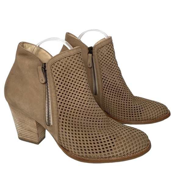 Paul Green Shoes - Paul Green Nubuck Booties Women US 8.5 Tan Bonzai Perforated Zipper Ankle Boots